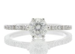 18k White Gold Solitaire Diamond ring With Stone Set Shoulders 0.90 Carats