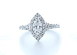 18k White Gold Single Stone With Halo Setting Ring 1.04 (0.66) Carats