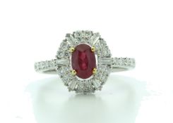 18k White Gold Cluster Diamond And Ruby Ring (R0.86) 0.80 Carats