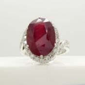 WGI-certificated large 8.00 carat ruby and diamond twist-style cluster ring in 18ct white gold