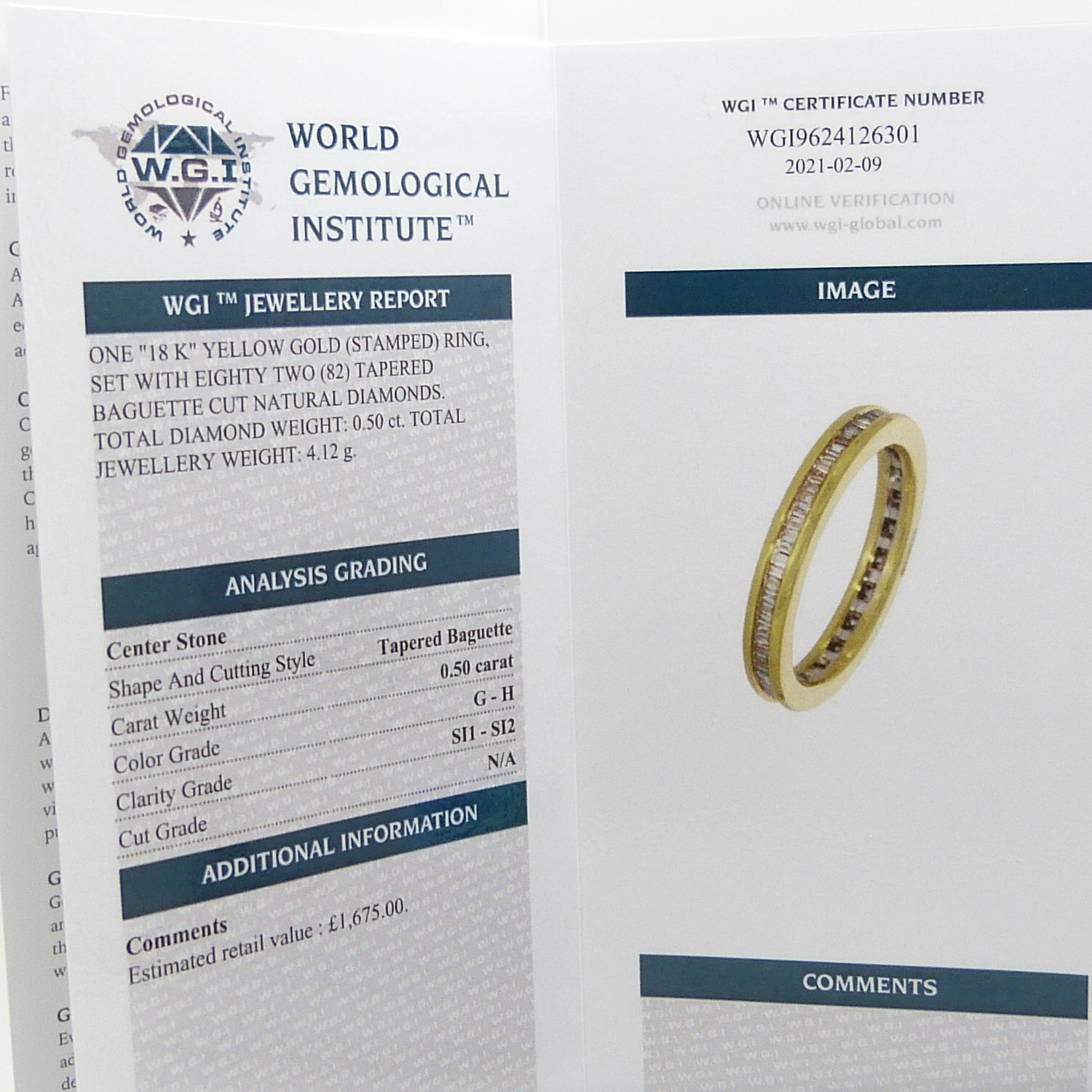 An 18ct yellow gold full eternity ring set with 0.50 carats of tapered baguette diamonds, certified - Image 3 of 7