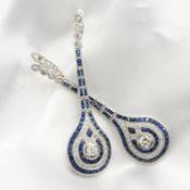 An outstanding pair of vintage-style long drop earrings set with diamonds and sapphires, boxed