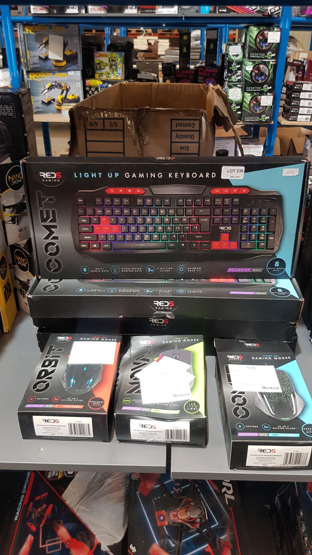 (R2F) 7 Items. 4x Red5 Light Up Gaming Keyboard. 3x Red5 Gaming Mouse (1x Orbit. 1x Nova. 1x Comet) - Image 5 of 5