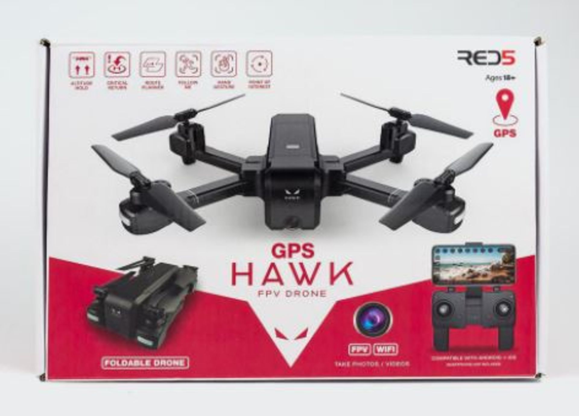 (R3N) 3 Items. 2x Red5 GPS Hawk FPV Drone. 1x Extra Controller. (All With RTM Stickers) - Image 5 of 6