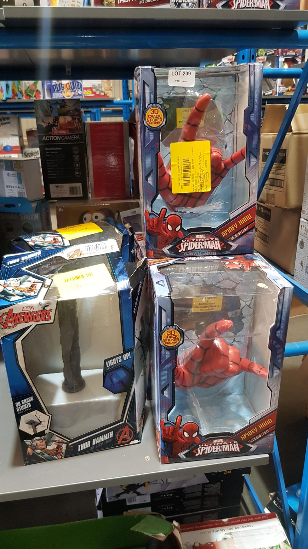 (R2C) 7x Marvel Avengers 3D Deco Light. 4x Spidey Hand. 2x Thor Hammer. (All With RTM Stickers) - Image 3 of 3