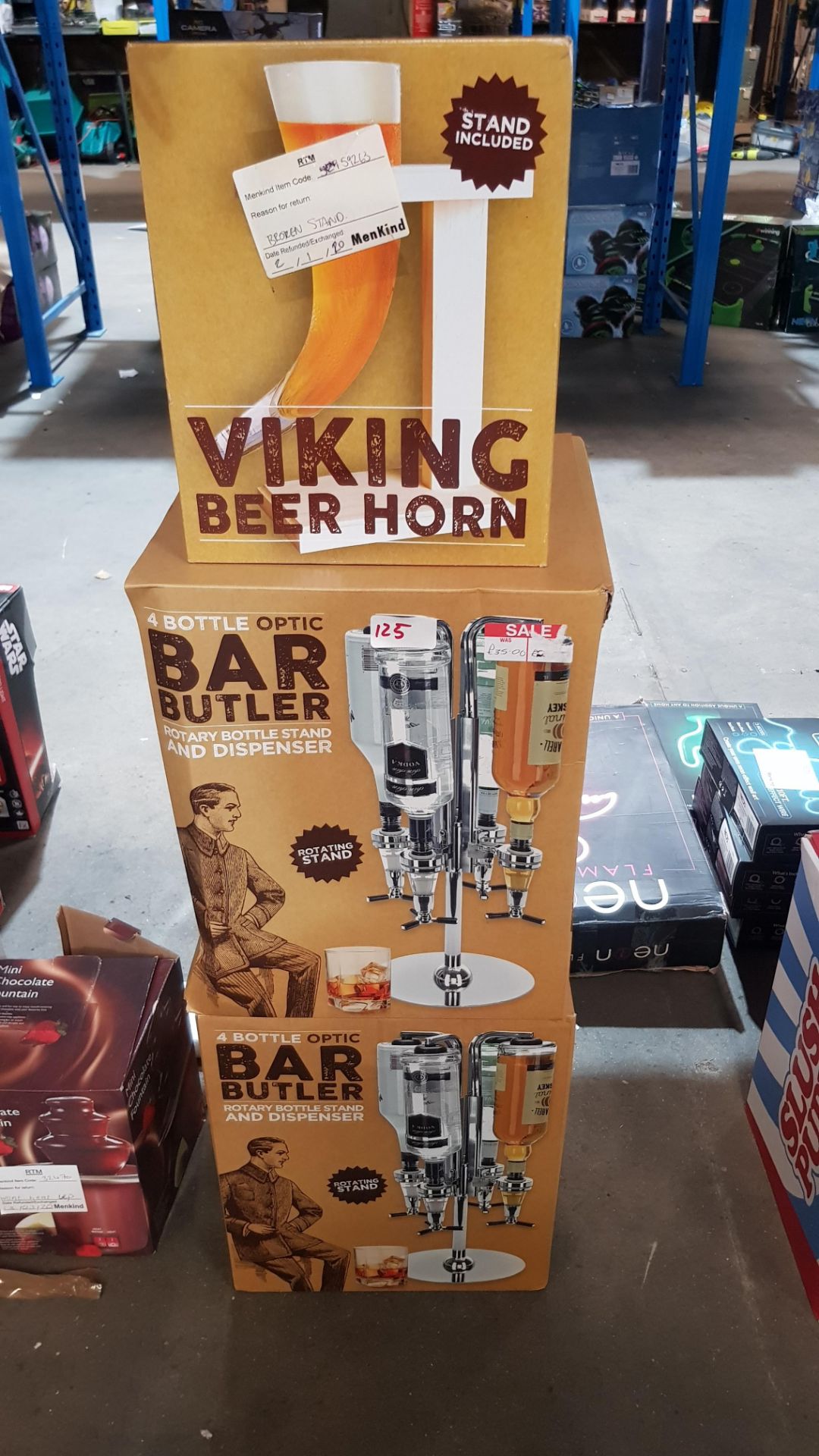 (R3N) 3 Items. 2x 4 Bottle Optic Bar Butler. 1x Viking Beer Horn. (All With RTM Stickers) - Image 3 of 3