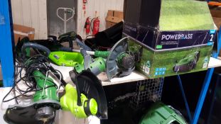 (R7C) 5 Items. 1x Powerbase 32cm 1400W Electric Lawn Rake And Scarifier. 3x Powerbase Corded Electr