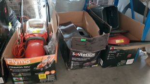 (R7I) 3 Items. 1x Flymo Chevron 32V Corded Lawnmower. 1x Sovereign 32cm 1000W Push Electric Rotary