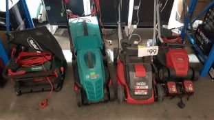 (R7J) 4x Items. 1x Qualcast 32cm 400W Electric Cylinder Lawn Mower. 1x Bosch Rotak 32 R. 1x Ozito P