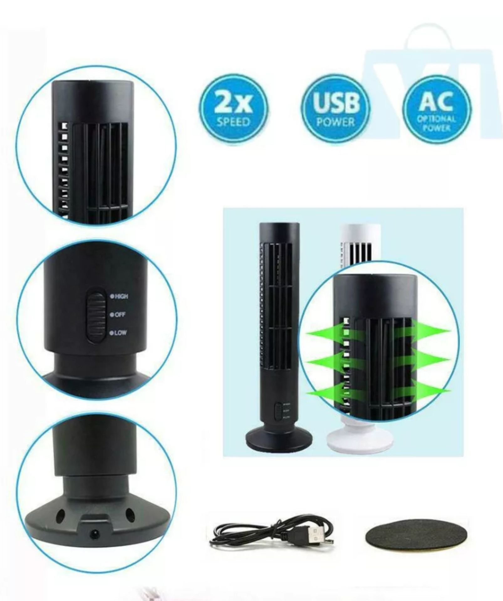 Brand New Portable Usb Tower Fan Cooling Bladeless 2 Speed Air Conditioner Pc Laptop Desk