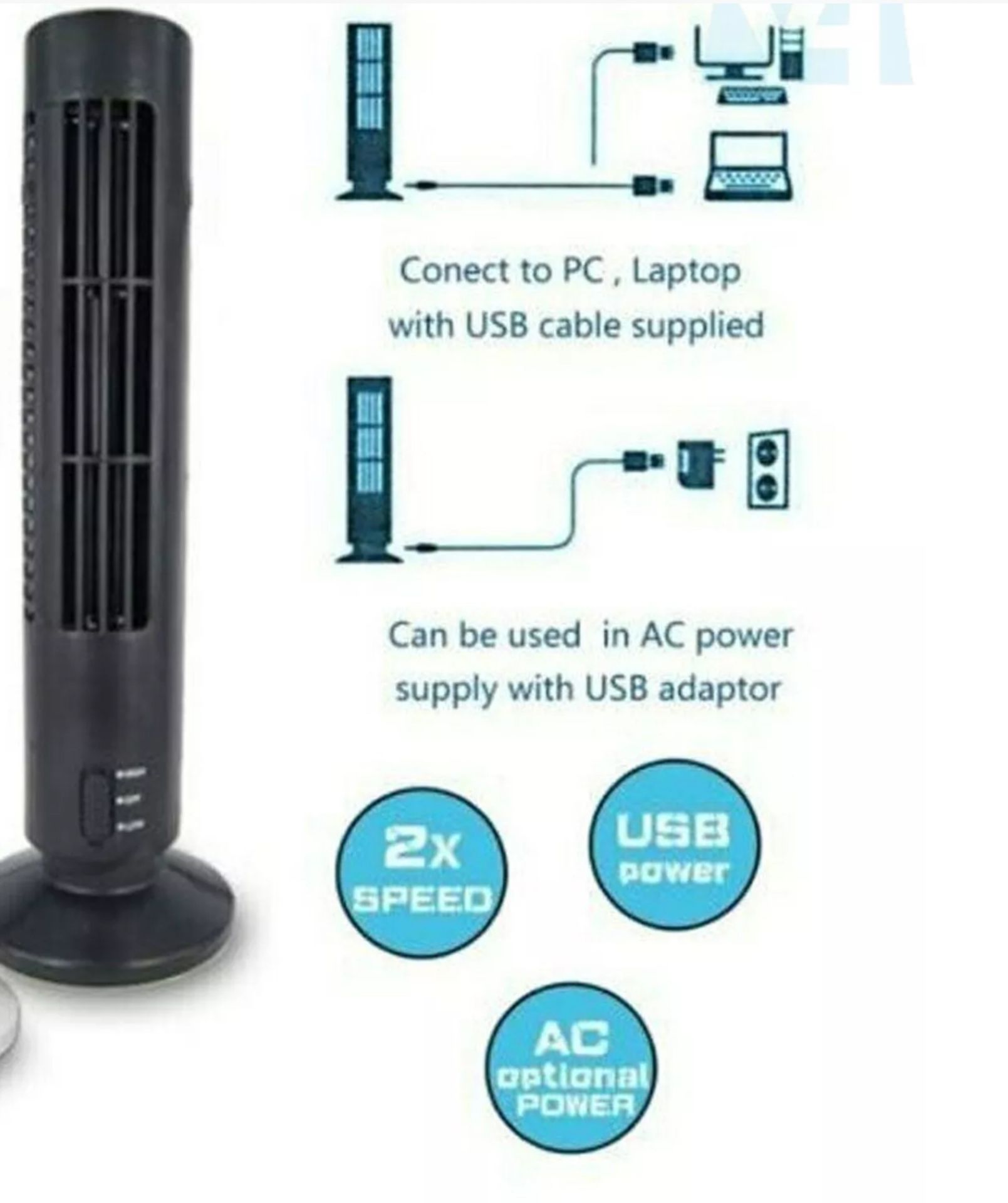 Brand New Portable Usb Tower Fan Cooling Bladeless 2 Speed Air Conditioner Pc Laptop Desk - Image 2 of 3