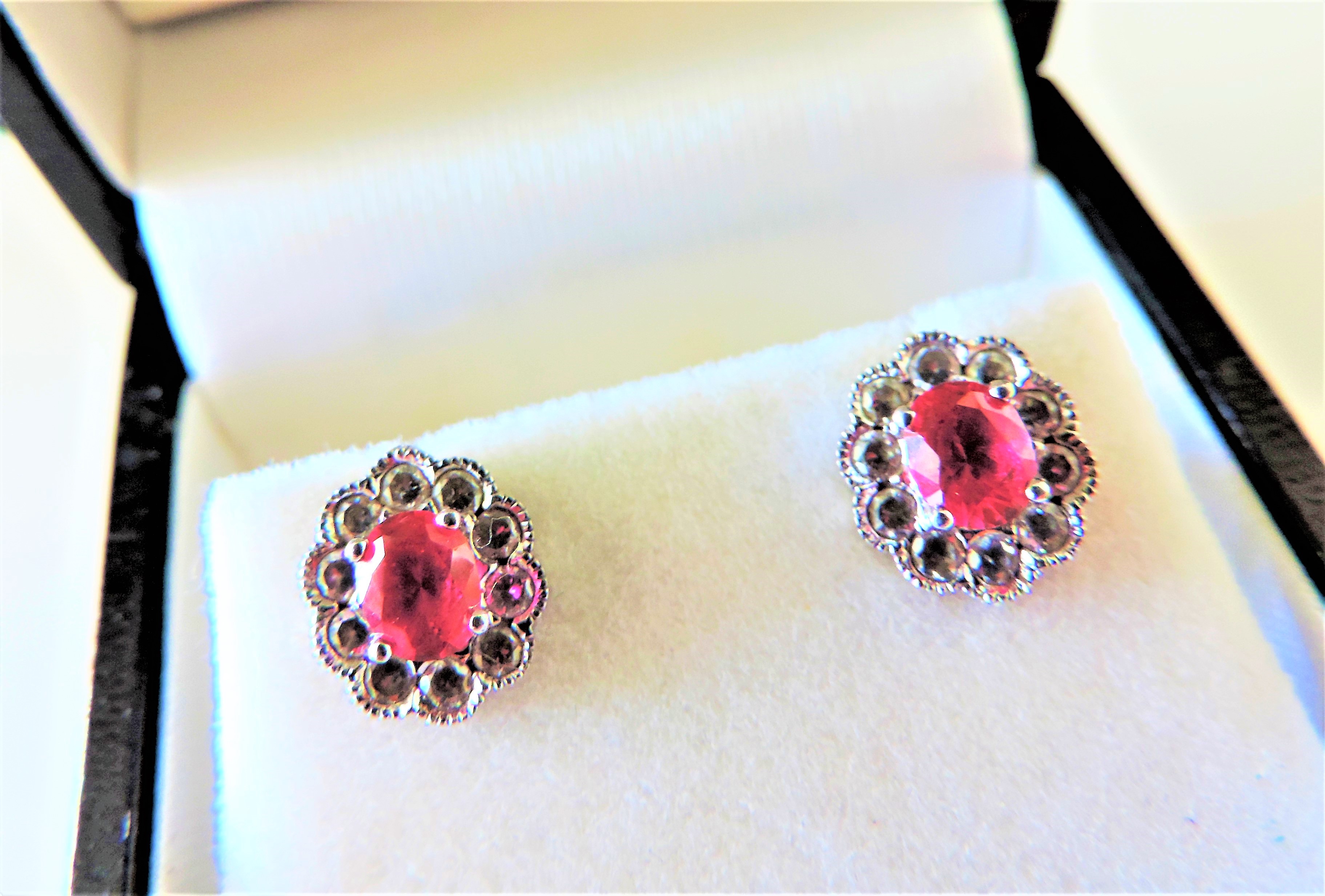 Sterling Silver 1.6 carat Ruby & Diamond Earrings - Image 2 of 3