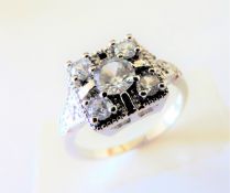 Art Deco Style Sterling Silver White Sapphire Ring