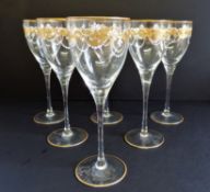 Vintage Murano Salviati Wine Glasses Gold & White Enamelled Set of 6