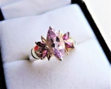 Sterling Silver Amethyst & Pink Tourmaline Ring