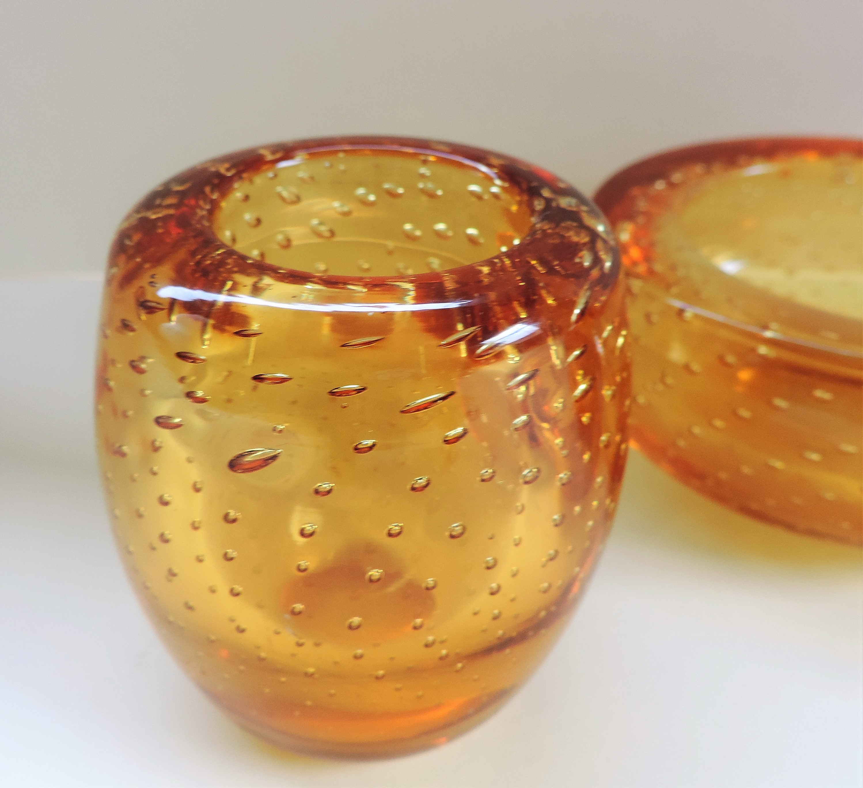 Whitefriars Glass 3 Items Whitefriars Amber Bubble Glass - Image 3 of 6