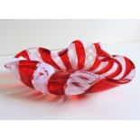 Vintage Murano Latticino Ribbon Freeform Glass Dish