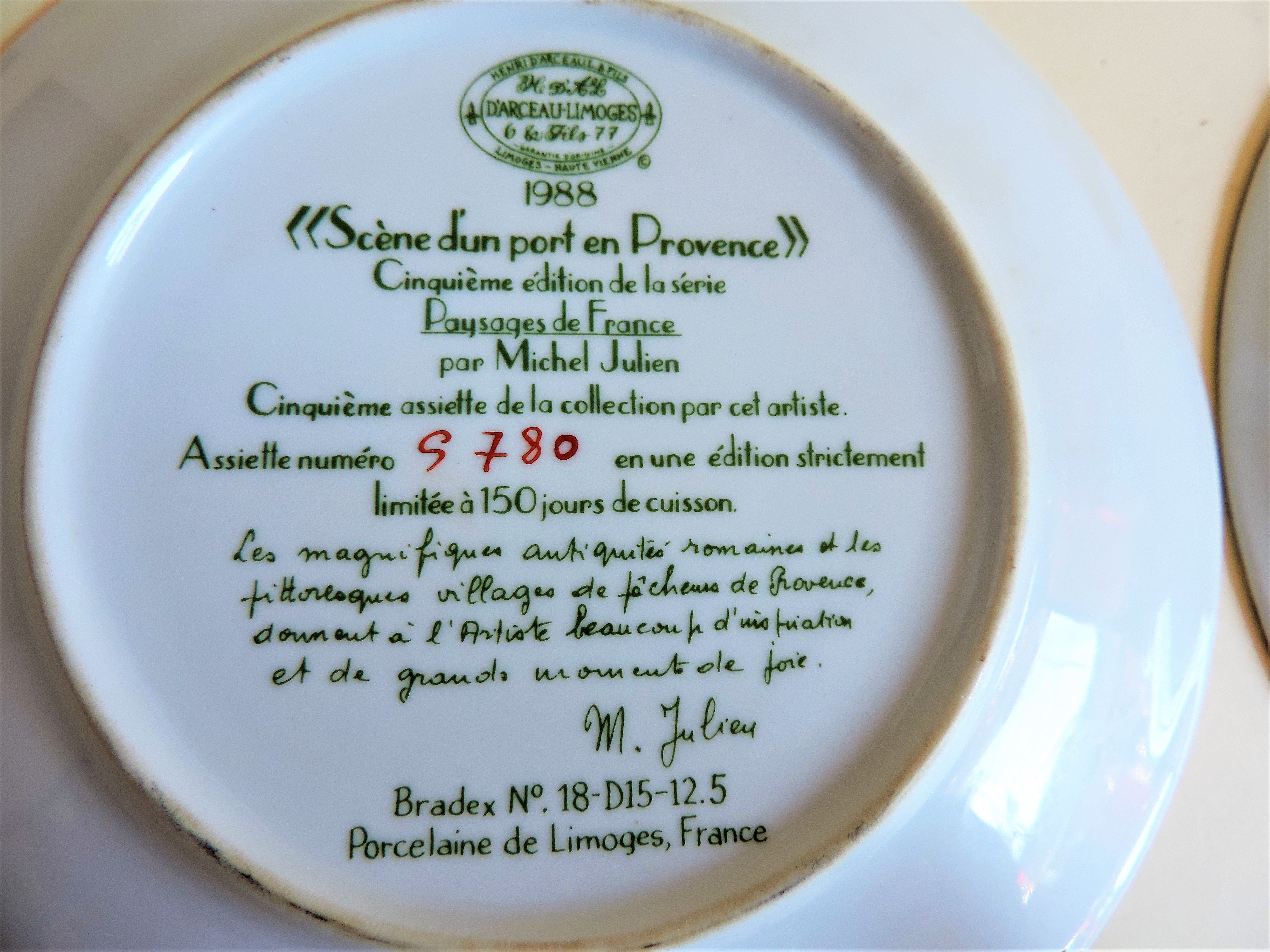 Pair Vintage Limoges Porcelain Plates by Artist Michel Julien - Image 6 of 6