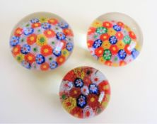 Millefiori Art Glass Paperweights x 3