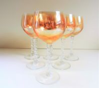 Vintage Venetian Crystal Amber Irresdescent Wine Glasses