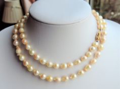 Vintage 27 inch Baroque Cultured Pearl Necklace Gold Clasp