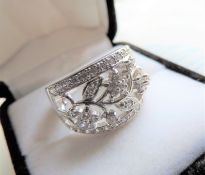 Sterling Silver White Gemstone Filigree Ring