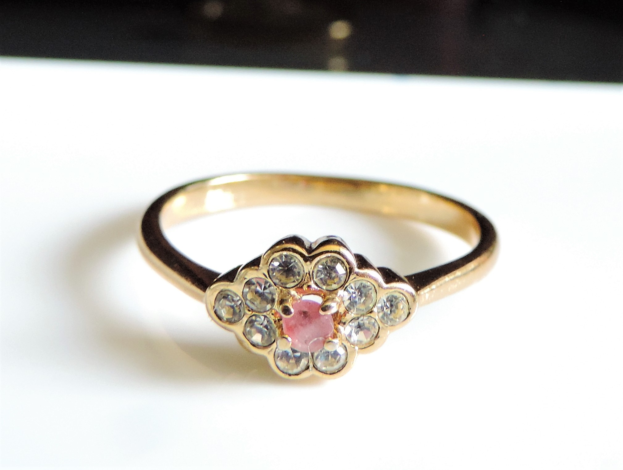 Ruby & White Gemstone Ring Size S