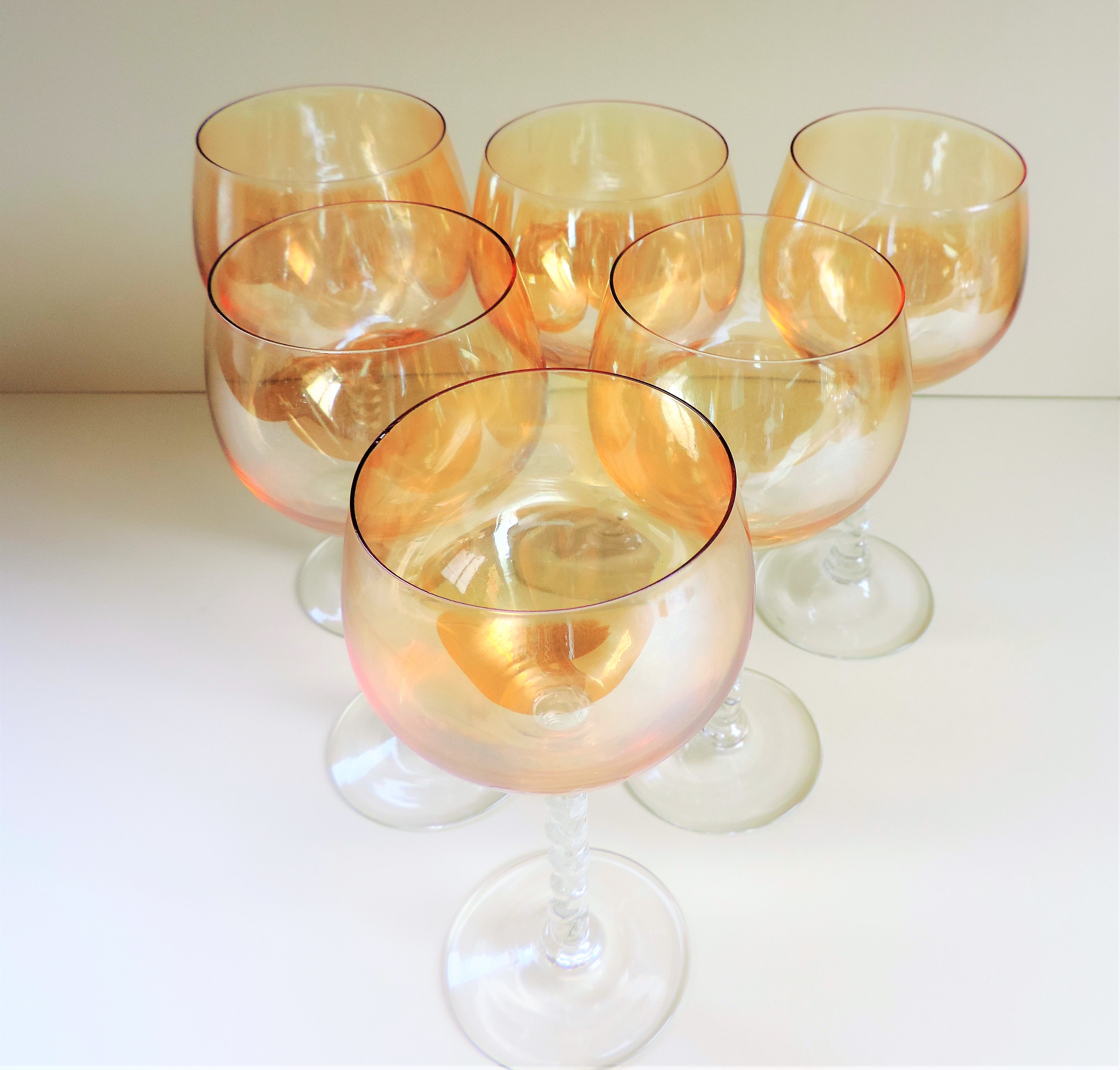 Vintage Venetian Crystal Amber Irresdescent Wine Glasses - Image 4 of 6