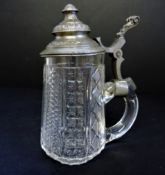 Antique German Crystal Beer Stein with Pewter Lid