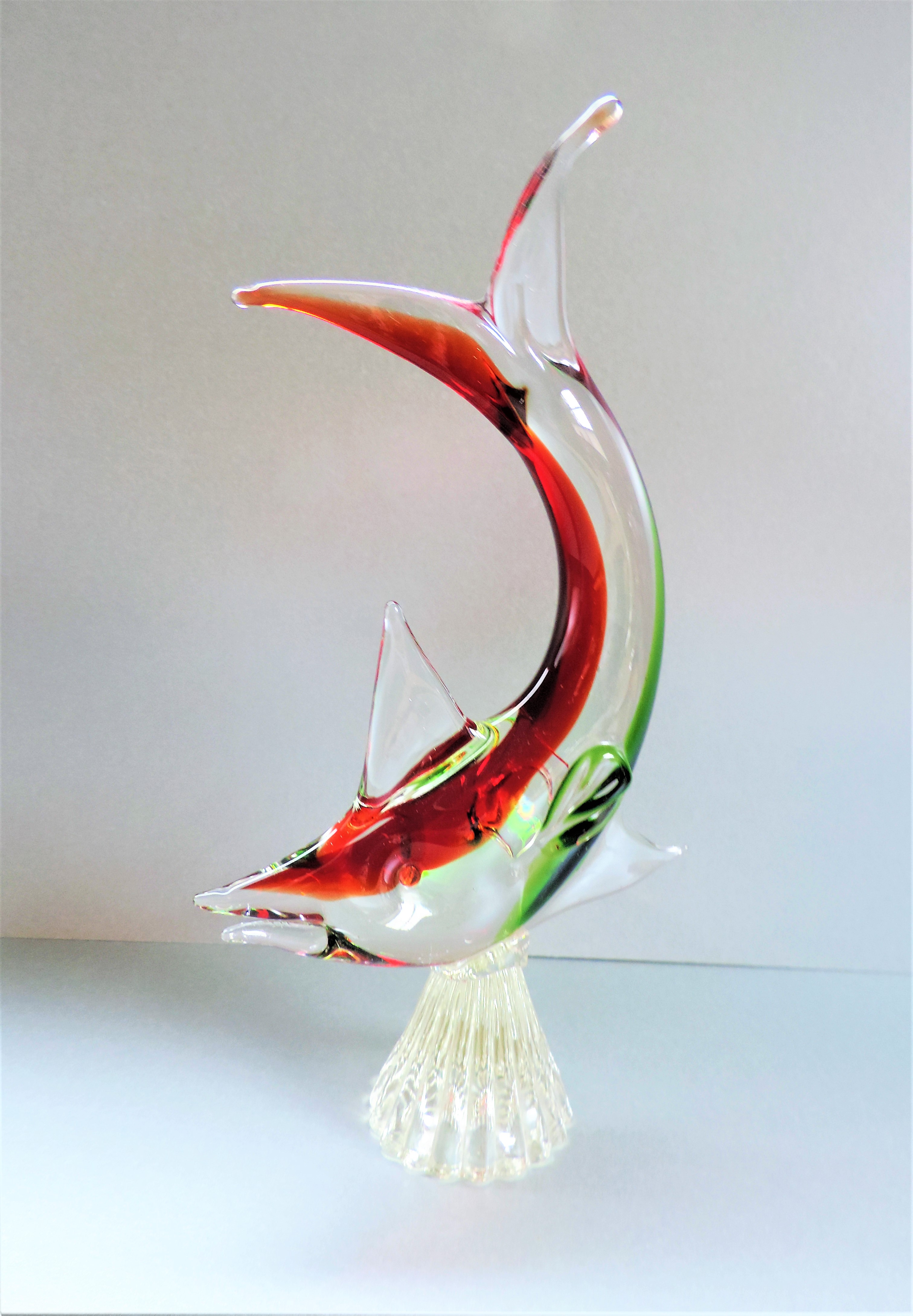 Vintage Murano Glass Shark 28cm Tall