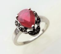 Sterling Silver 2.2 carat Ruby & Diamond Ring