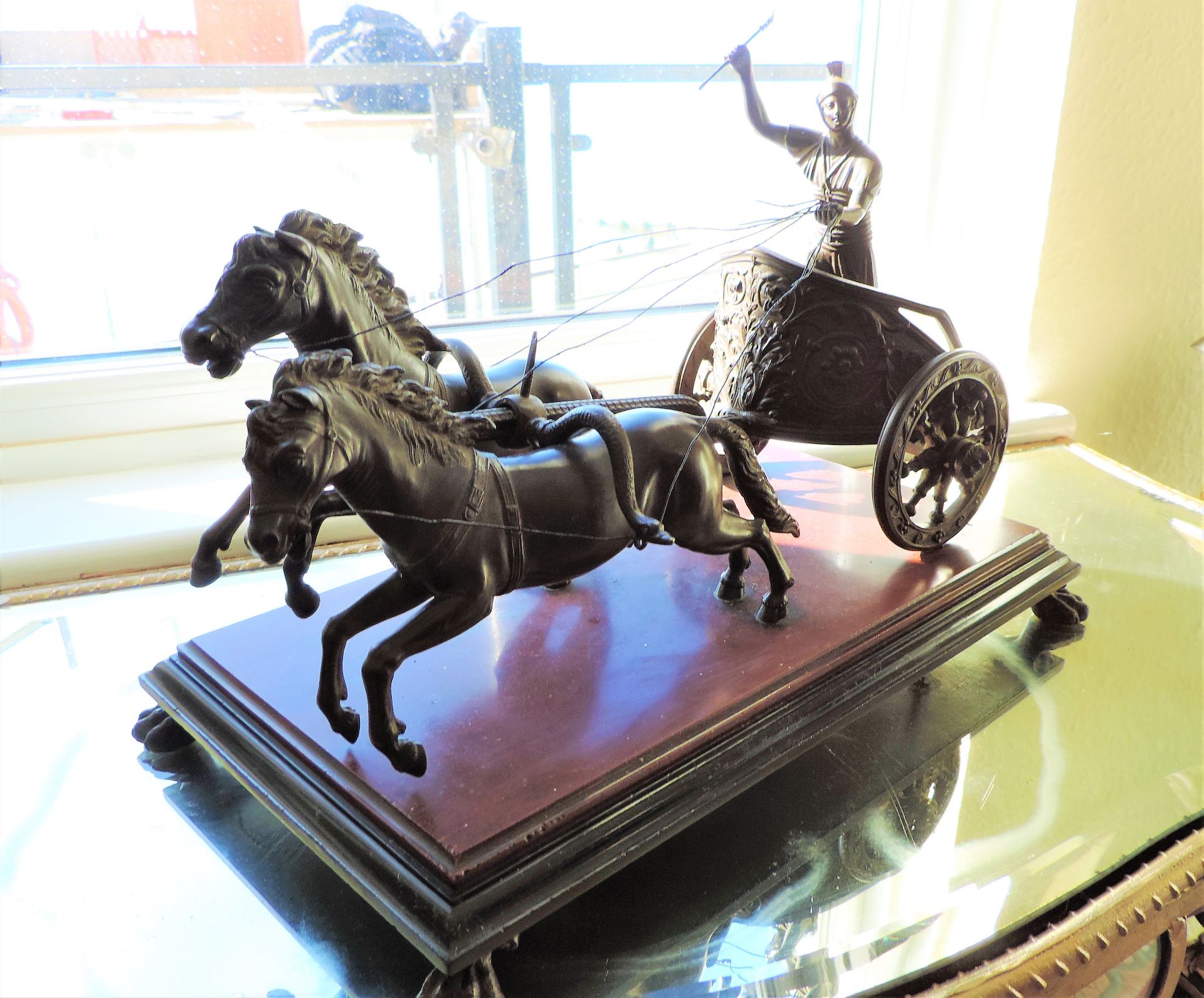 Antique French Bronze Sculpture Roman Charioteer on Marble Base c.1850's - Image 9 of 9