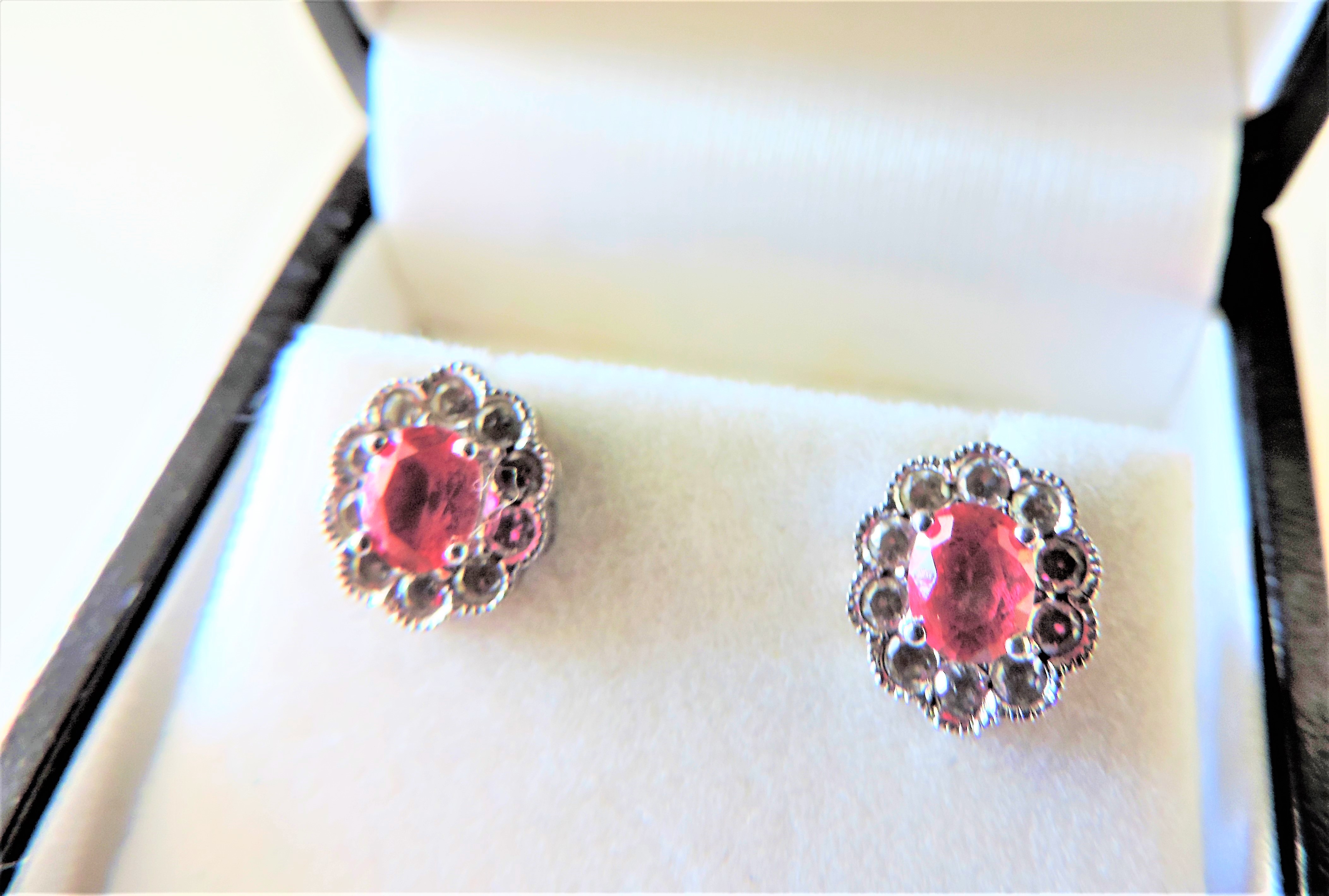 Sterling Silver 1.6 carat Ruby & Diamond Earrings - Image 3 of 3