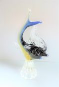 Murano Glass Blue & Gold Fish Sculpture 22cm tall