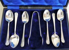 Silver Plate Teaspoons & Sugar Tongs Set