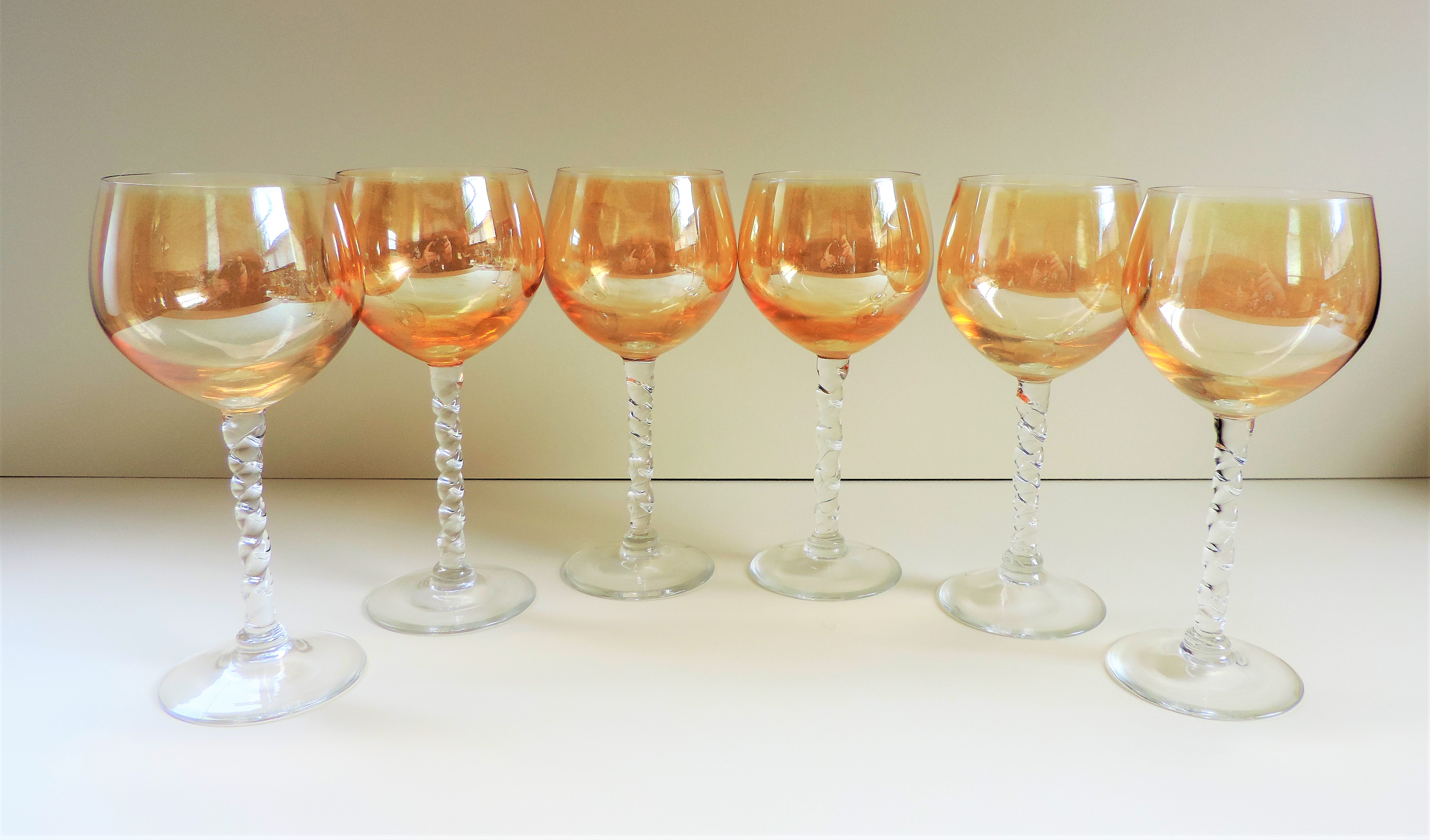 Vintage Venetian Crystal Amber Irresdescent Wine Glasses - Image 2 of 6
