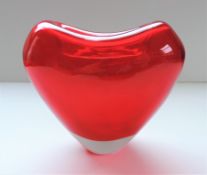 Murano Salviati Sommerso Red Heart Glass Vase by Maria Christina Hamel