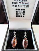 Sterling Silver Baltic Amber Earrings Rennie Mackintosh Collection