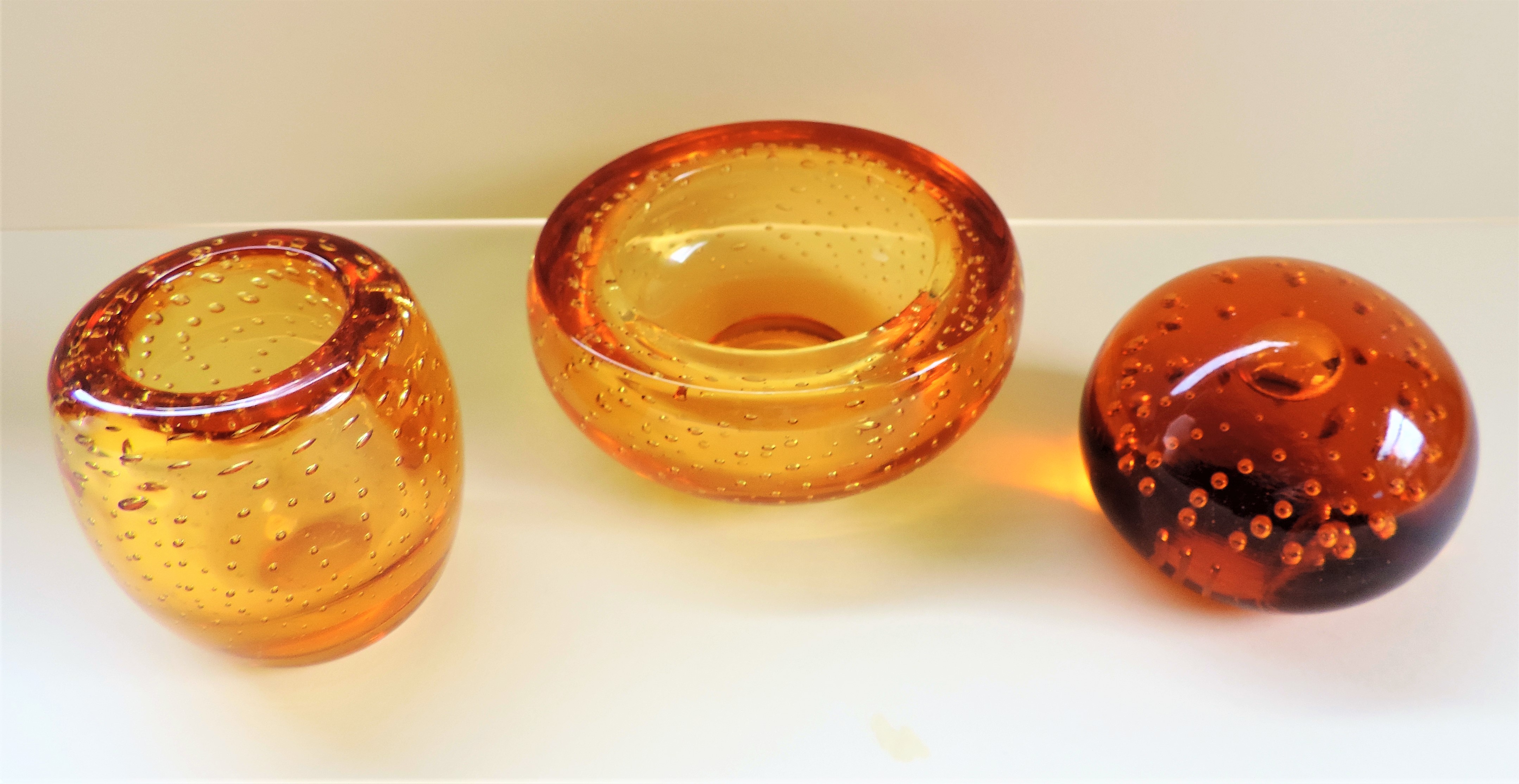 Whitefriars Glass 3 Items Whitefriars Amber Bubble Glass
