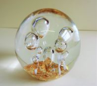 Art Glass Paperweight Gold with Bubbles