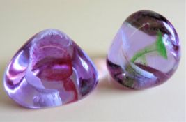 Pair Caithness Crystal Lilac Pebble Shaped Paperweights