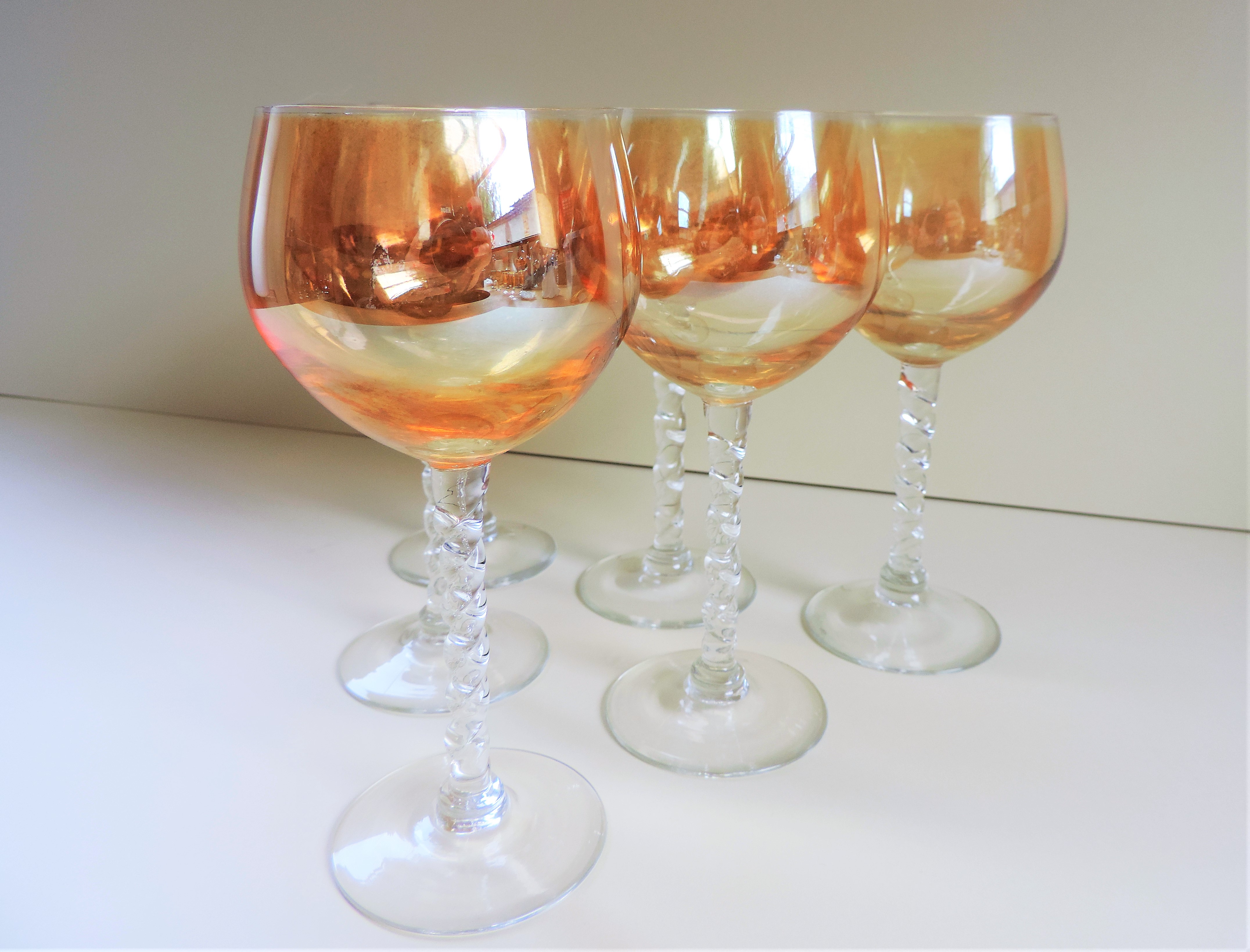 Vintage Venetian Crystal Amber Irresdescent Wine Glasses - Image 5 of 6