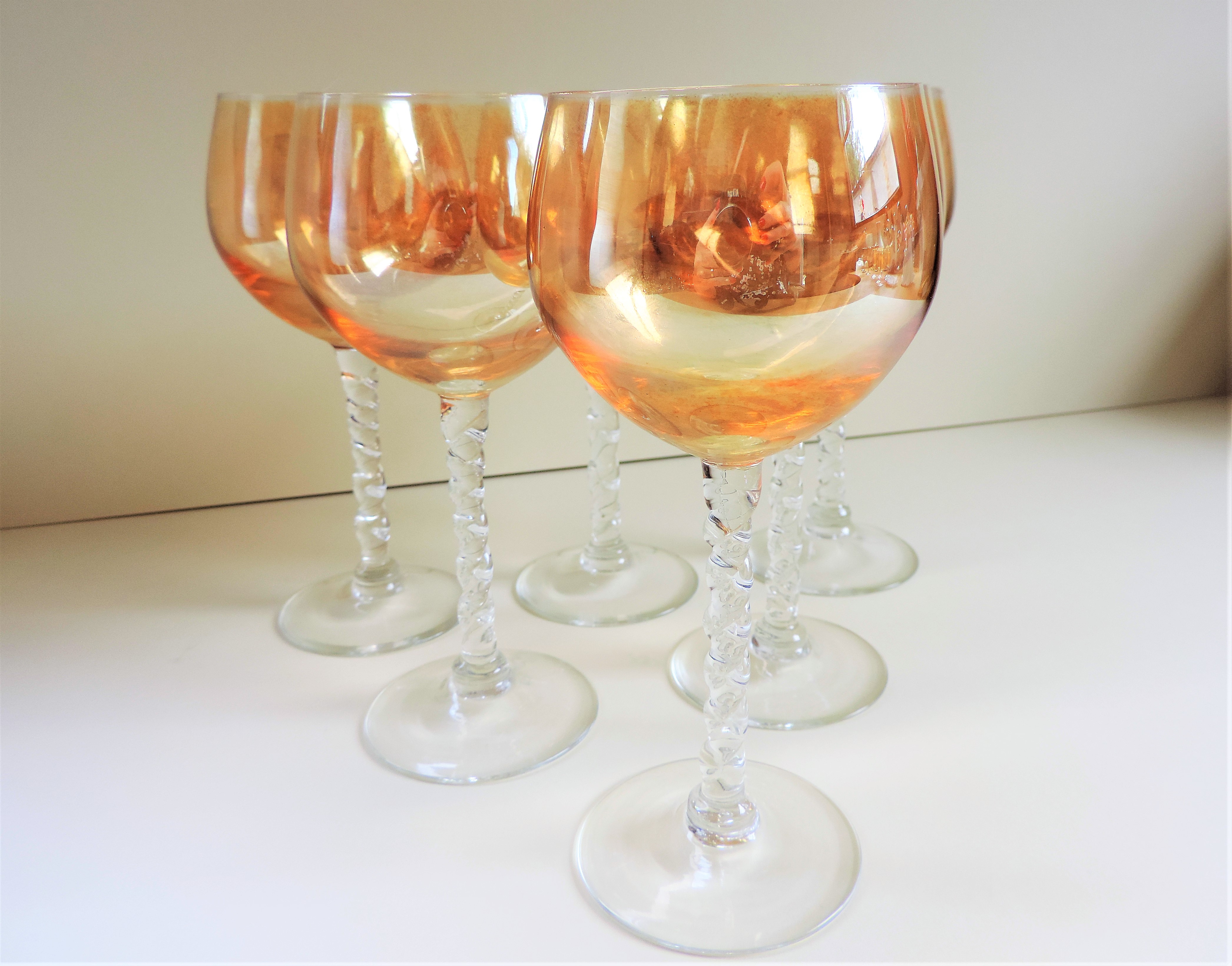 Vintage Venetian Crystal Amber Irresdescent Wine Glasses - Image 3 of 6