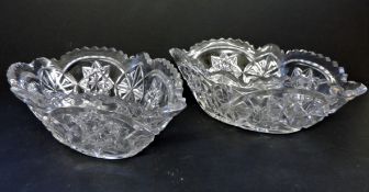 Pair Antique Cut Glass Bowls 29cm Wide