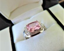 Sterling Silver 4ct Pink Topaz Ring Size Q