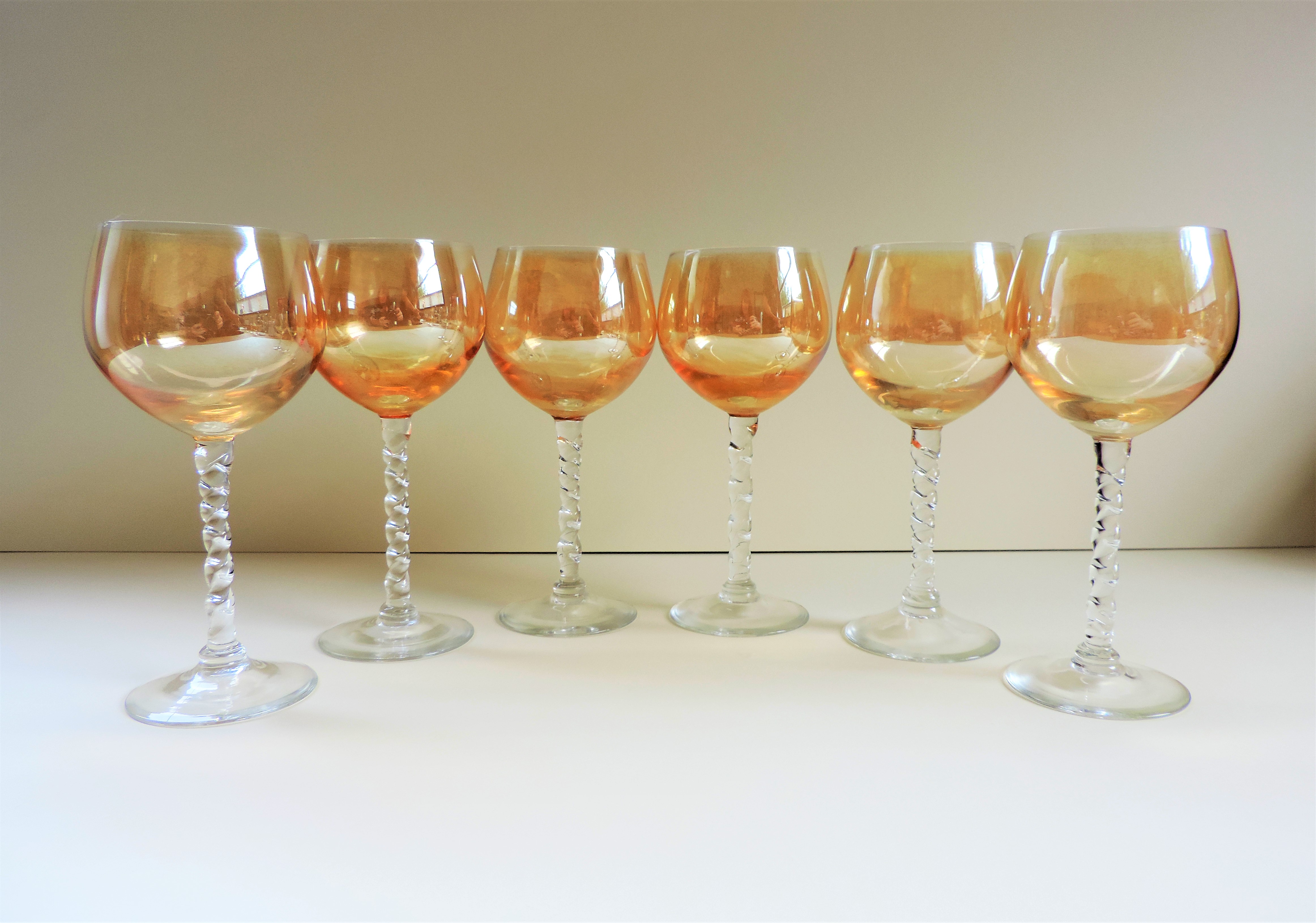 Vintage Venetian Crystal Amber Irresdescent Wine Glasses - Image 6 of 6