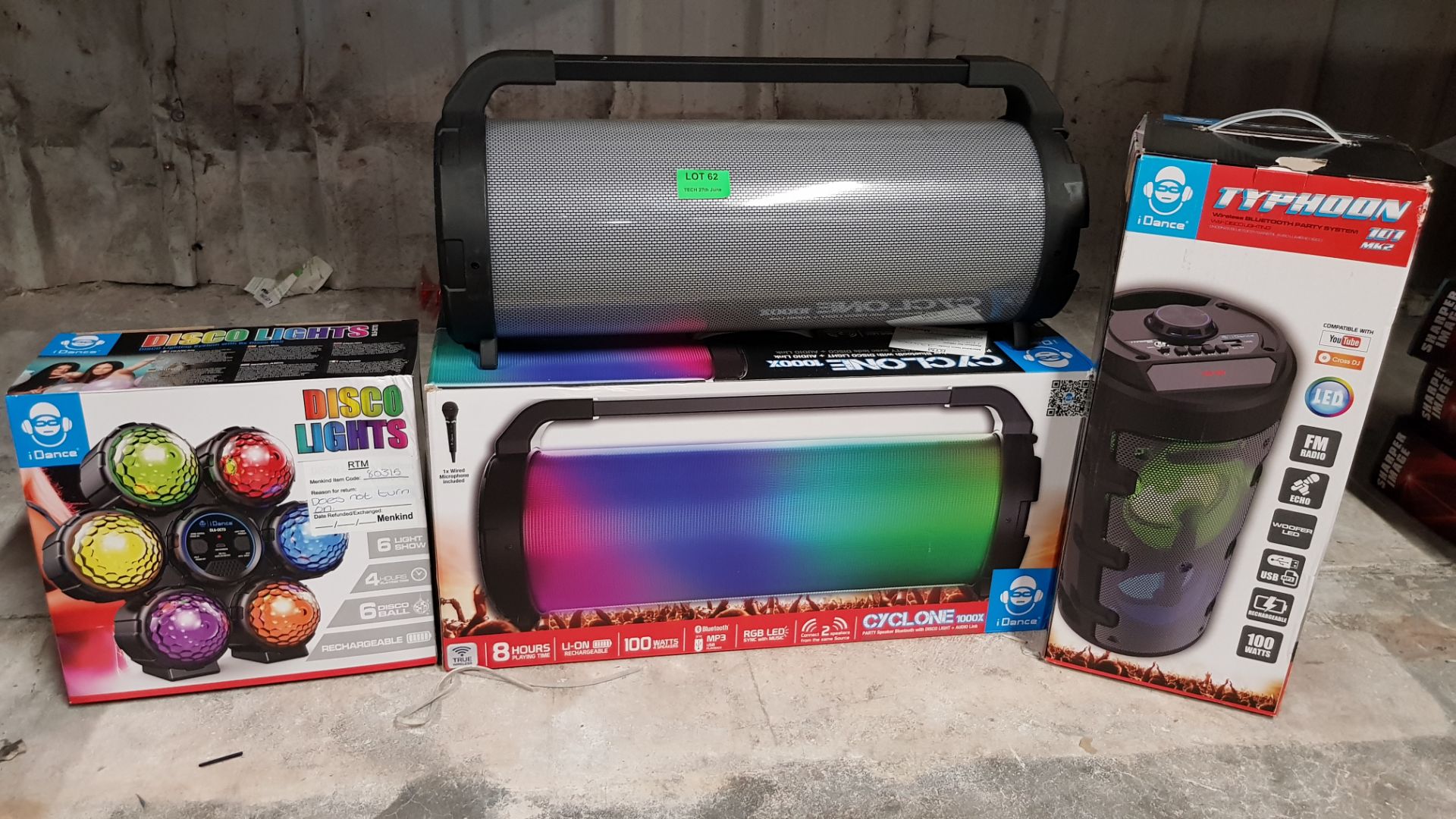 (R13B) 4 Items. 2x iDance Cyclone 1000X Party Bluetooth Speaker With Disco Light (1x No Box). 1x iD - Image 4 of 4