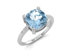 9k White Gold Diamond And Blue Topaz Ring 0.04 Carats