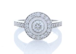 18k White Gold Single Stone With Halo Setting Ring (0.50) 1.00 Carats