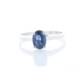 9k White Gold Single Stone Oval Cut Sapphire Ring 1.08 Carats